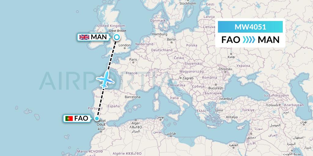 MW4051 Mokulele Flight Service Flight Map: Faro to Manchester
