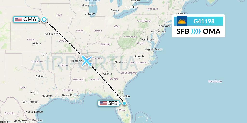 G41198 Allegiant Air Flight Map: Orlando to Omaha