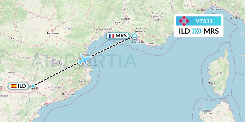 V7511 Volotea Flight Map: Lleida to Marseille