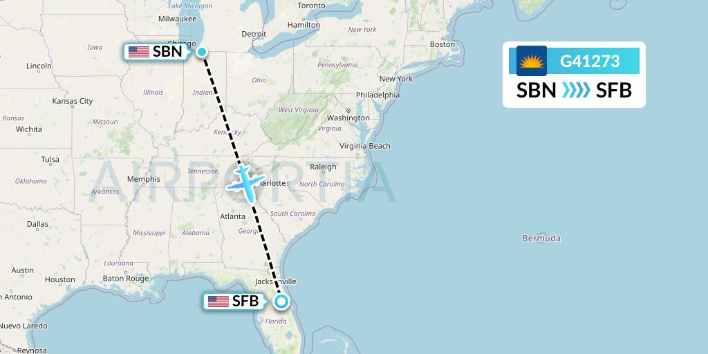 G41273 Allegiant Air Flight Map: South Bend to Orlando