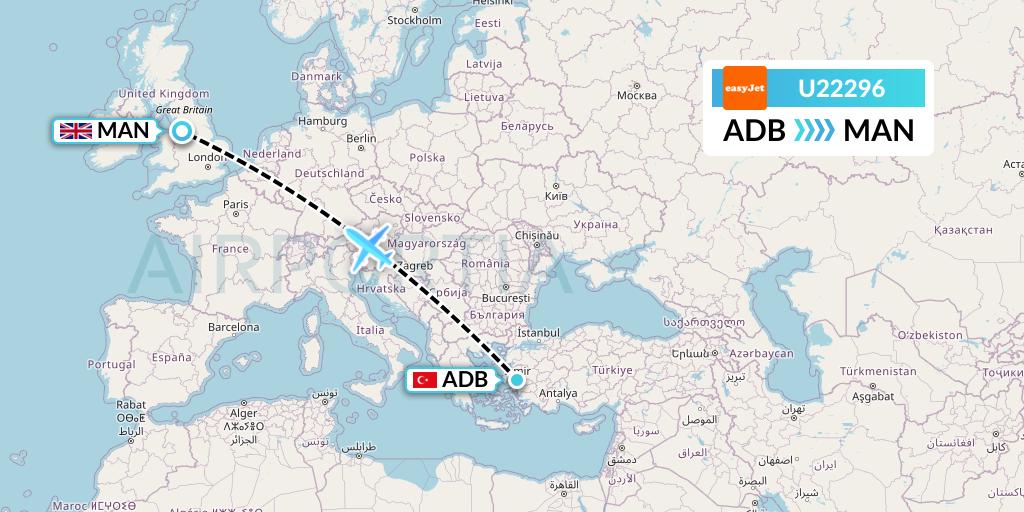 U22296 EasyJet Flight Map: Izmir to Manchester