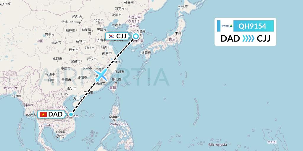 QH9154 Bamboo Airways Flight Map: Da Nang to Cheongju