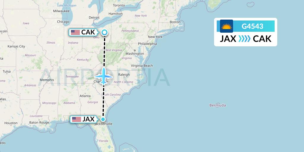 G4543 Allegiant Air Flight Map: Jacksonville to Akron