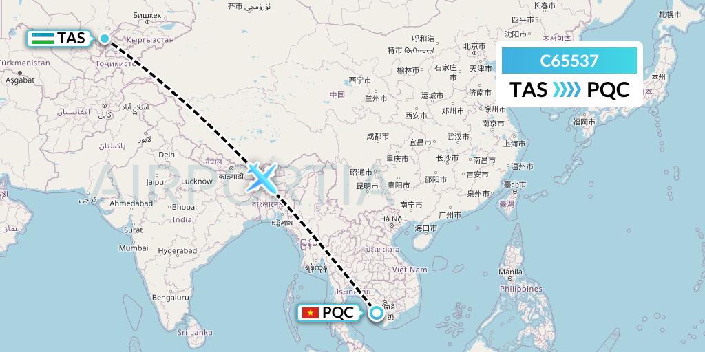C65537 Capitol Air Express Flight Map: Tashkent to Phu Quoc