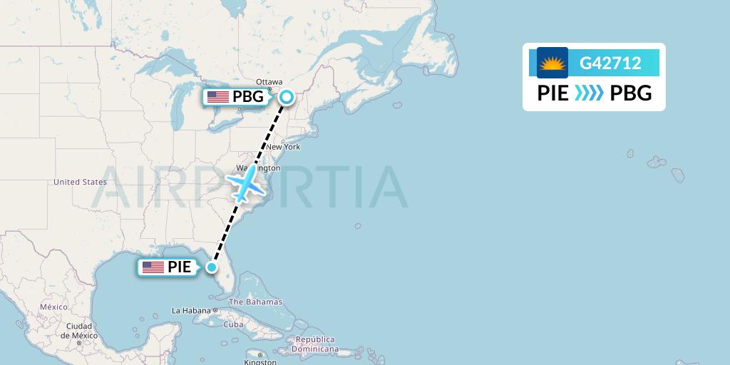G42712 Allegiant Air Flight Map: St. Petersburg to Plattsburgh
