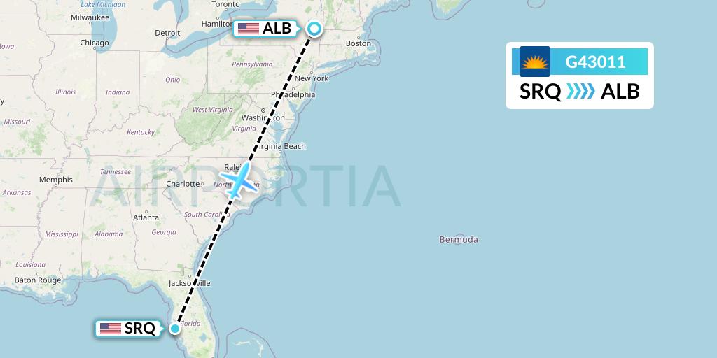 G43011 Allegiant Air Flight Map: Sarasota to Albany