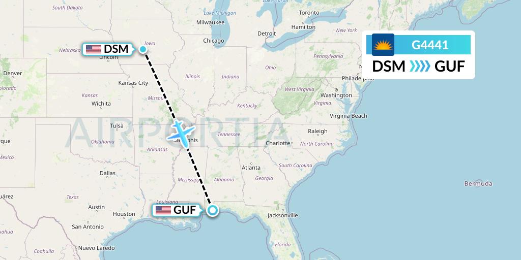 G4441 Allegiant Air Flight Map: Des Moines to Gulf Shores