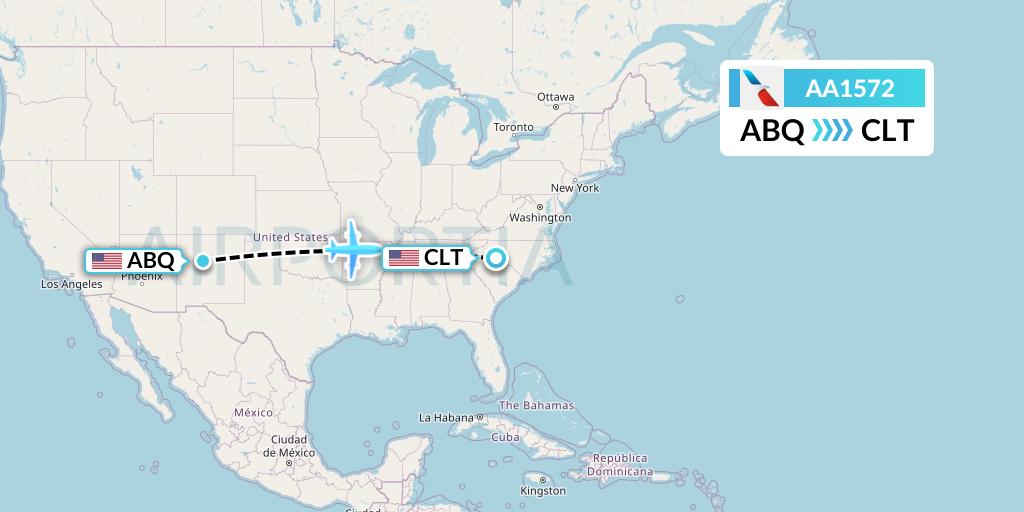 AA1572 American Airlines Flight Map: Albuquerque to Charlotte