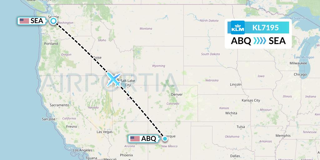 KL7195 KLM Flight Map: Albuquerque to Seattle