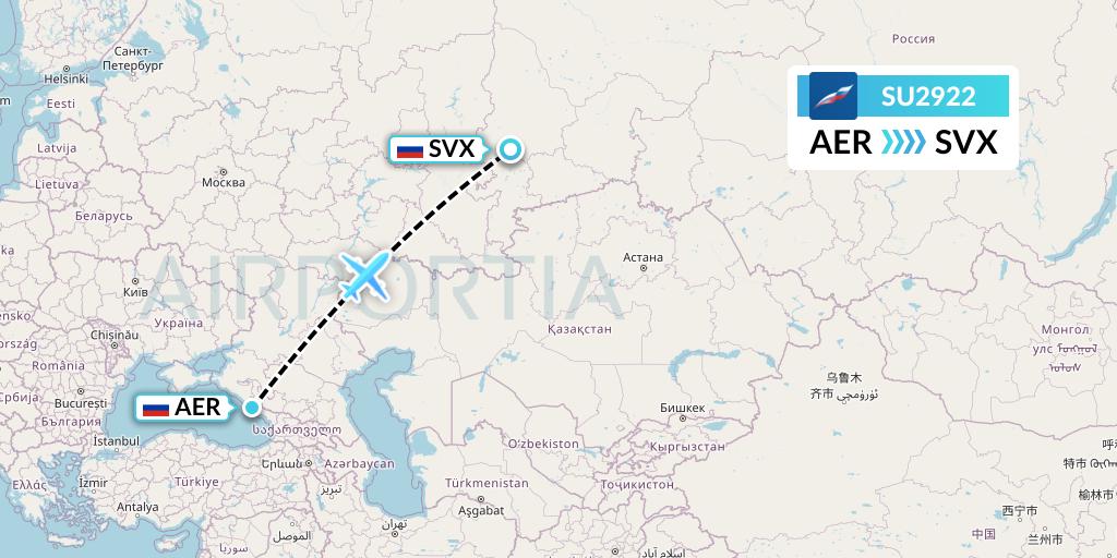 SU2922 Aeroflot Flight Map: Sochi to Yekaterinburg