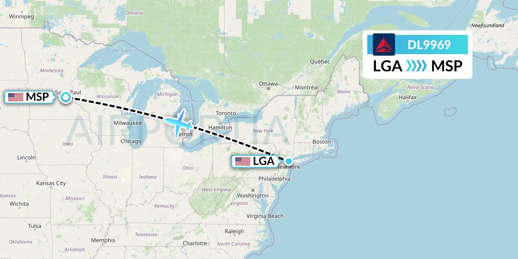 DL9969 Delta Air Lines Flight Map: New York to Minneapolis