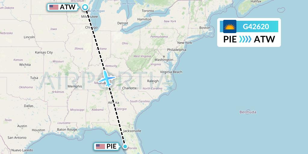 G42620 Allegiant Air Flight Map: St. Petersburg to Appleton