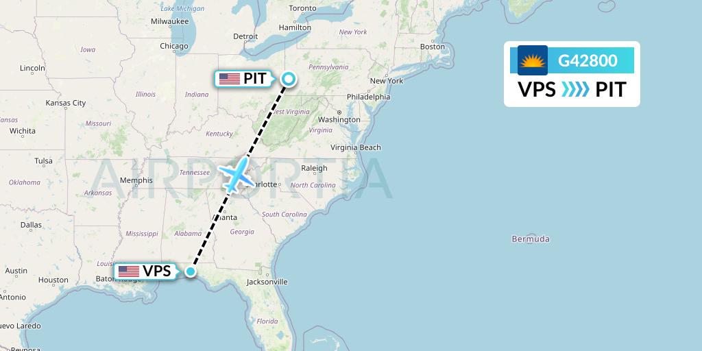 G42800 Allegiant Air Flight Map: Valparaiso to Pittsburgh