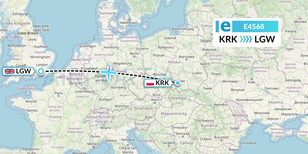 E4568 Estelar Latinoamerica C.A. Flight Map: Krakow to London