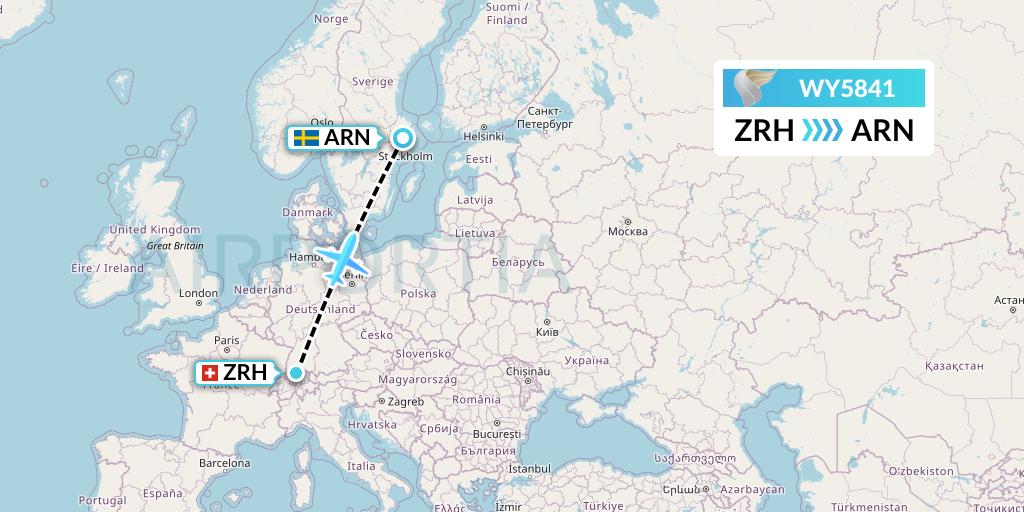 WY5841 Oman Air Flight Map: Zurich to Stockholm