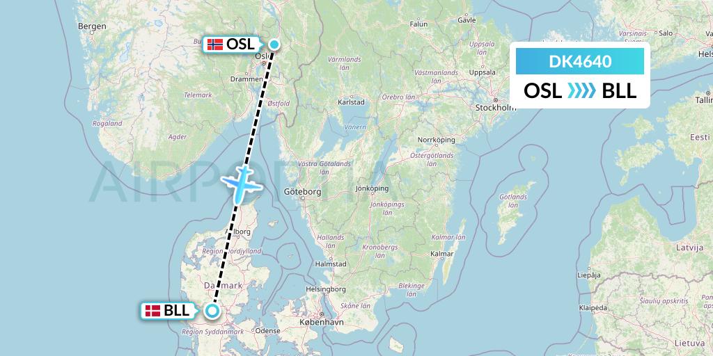 DK4640 Thomas Cook Airlines Scandinavia Flight Map: Oslo to Billund