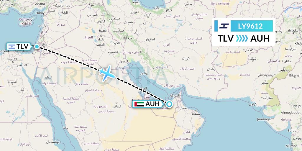 LY9612 El Al Flight Map: Tel Aviv to Abu Dhabi