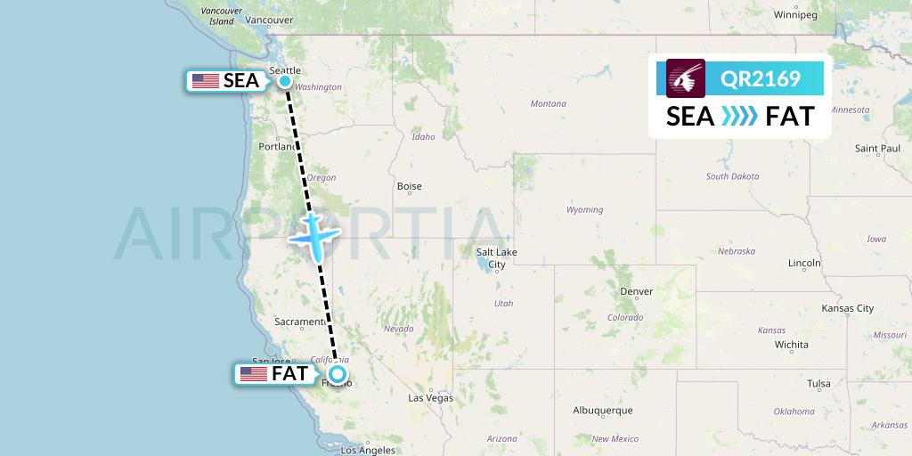 QR2169 Qatar Airways Flight Map: Seattle to Fresno