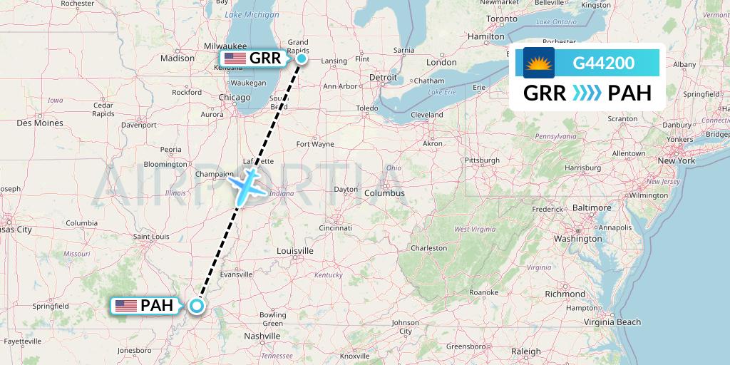 G44200 Allegiant Air Flight Map: Grand Rapids to Paducah