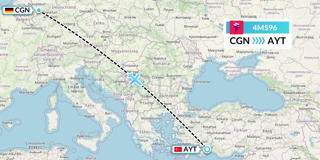 4M596 LATAM Airlines Argentina Flight Map: Cologne to Antalya