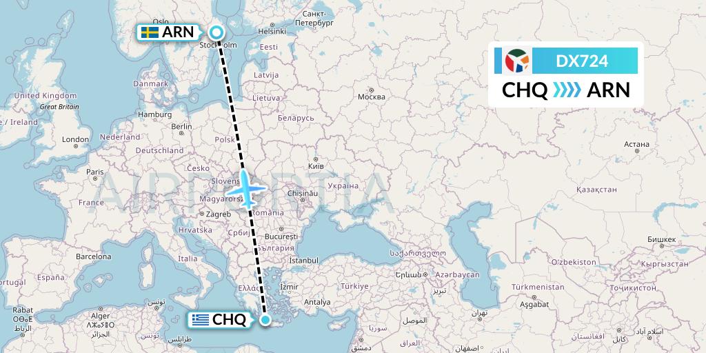 DX724 Danish Air Transport Flight Map: Chania to Stockholm