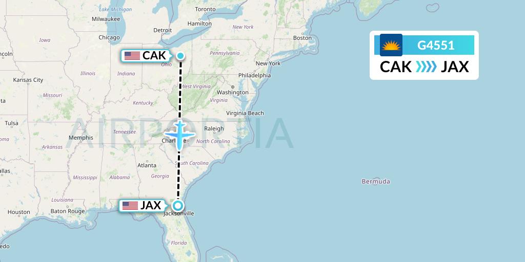G4551 Allegiant Air Flight Map: Akron to Jacksonville