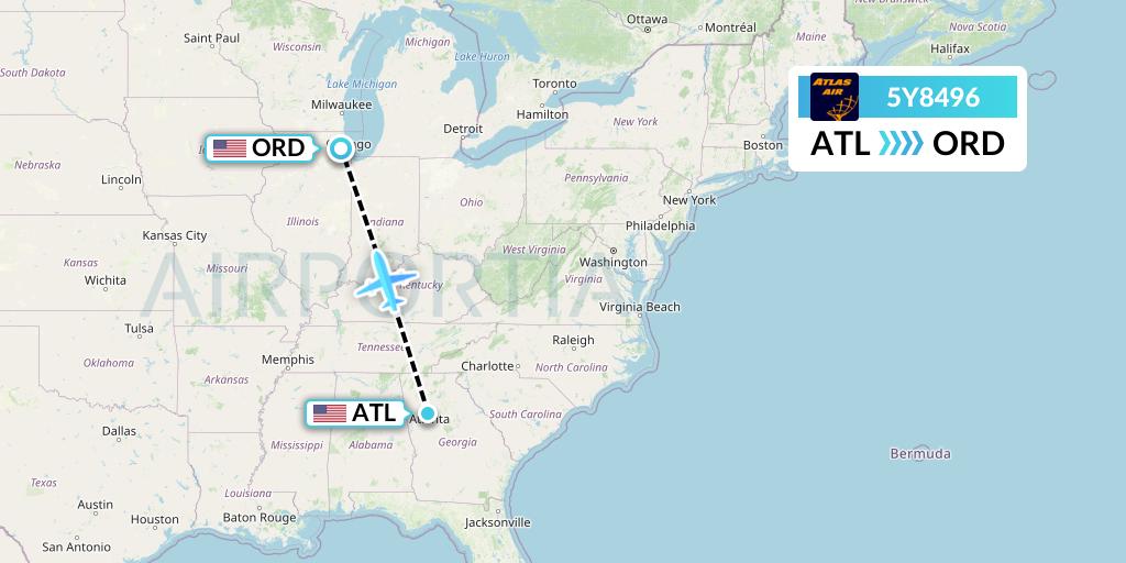 5Y8496 Atlas Air Flight Map: Atlanta to Chicago