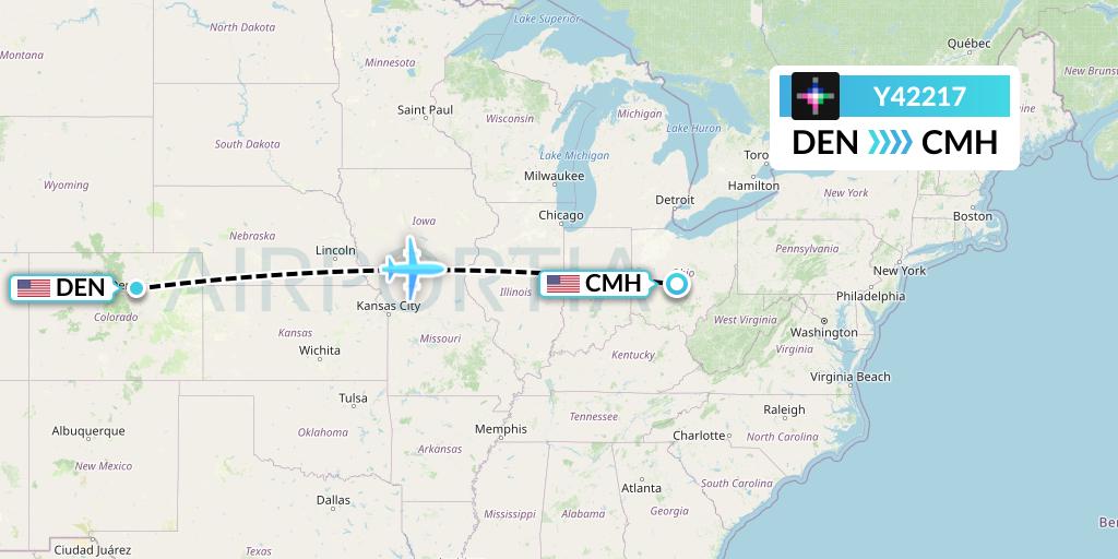 Y42217 Volaris Flight Map: Denver to Columbus