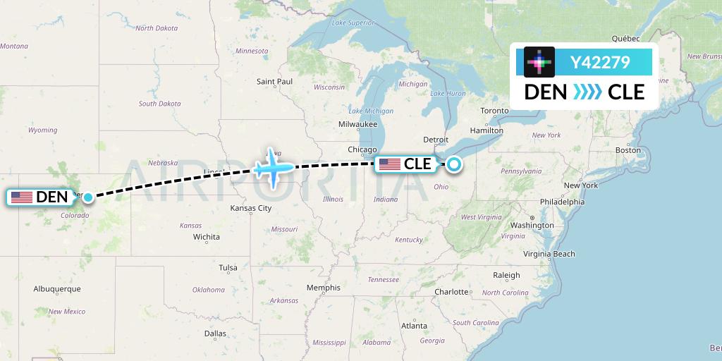 Y42279 Volaris Flight Map: Denver to Cleveland