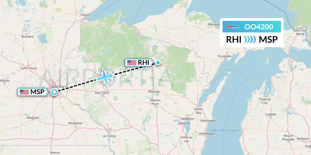 OO4200 SkyWest Airlines Flight Map: Rhinelander to Minneapolis