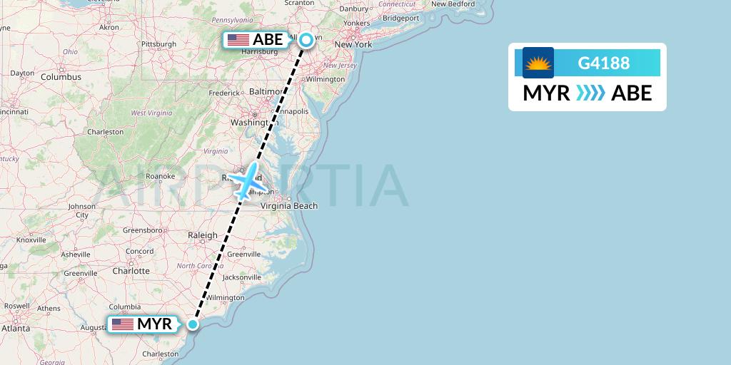 G4188 Allegiant Air Flight Map: Myrtle Beach to Allentown