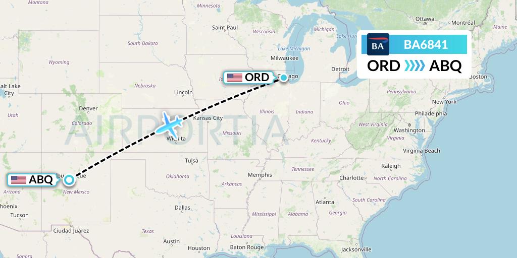 BA6841 British Airways Flight Map: Chicago to Albuquerque