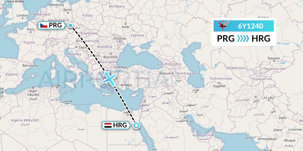 6Y1240 SmartLynx Flight Map: Prague to Hurghada