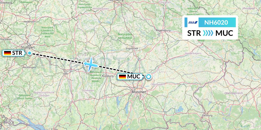 NH6020 All Nippon Airways Flight Map: Stuttgart to Munich