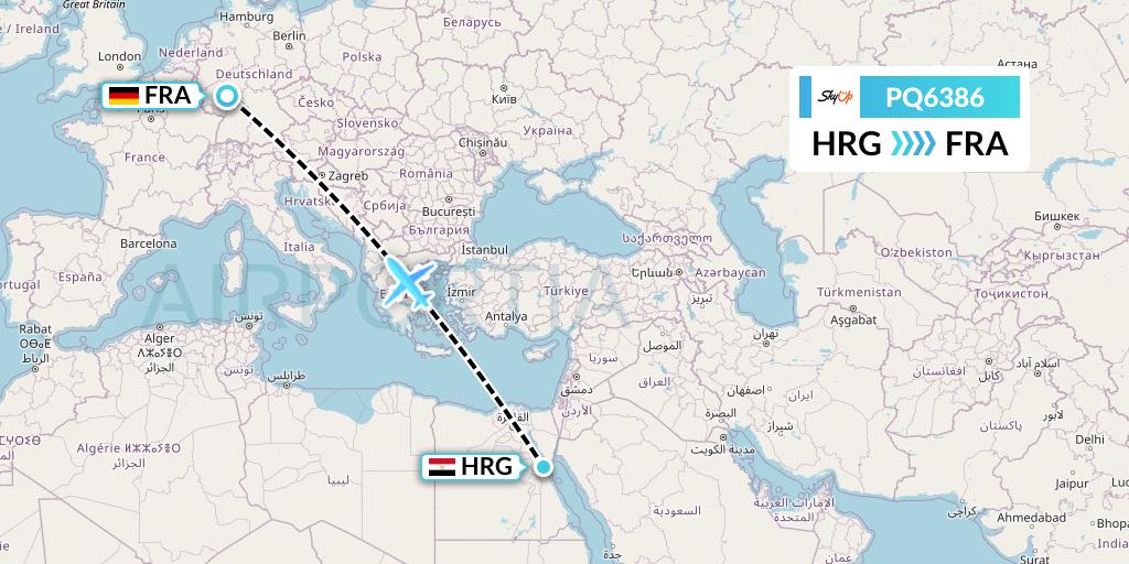 PQ6386 SkyUp Airlines Flight Map: Hurghada to Frankfurt