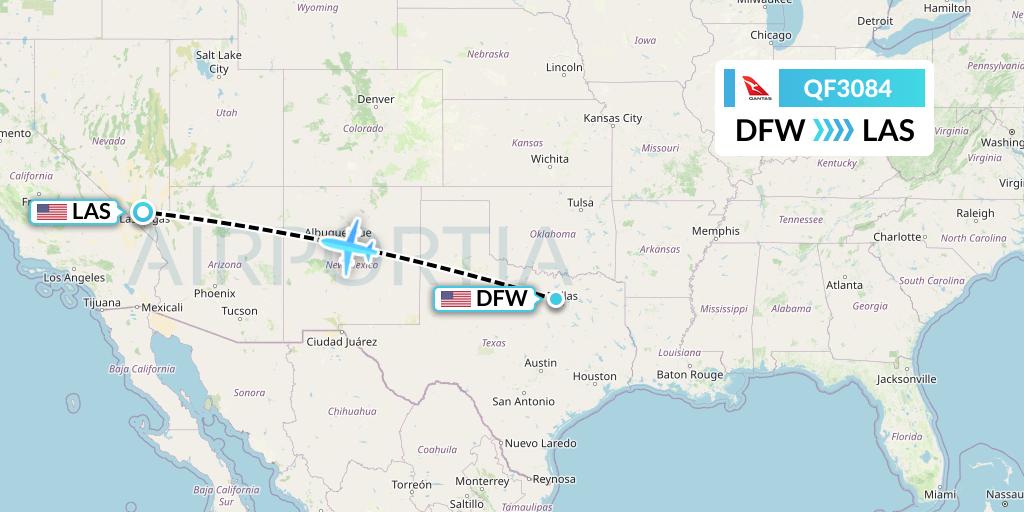 QF3084 Qantas Flight Map: Dallas to Las Vegas