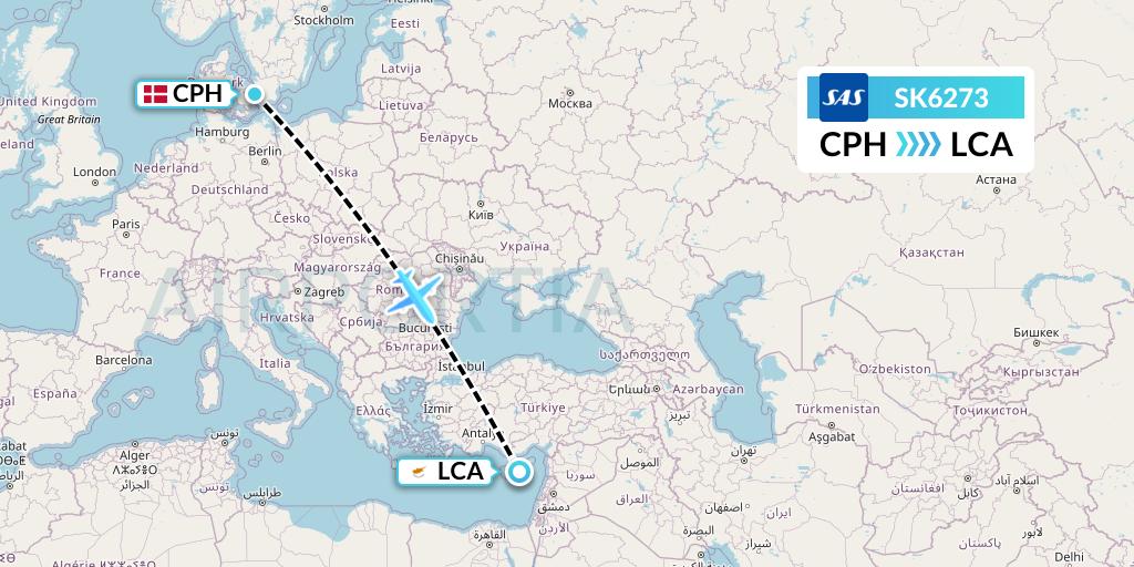 SK6273 SAS Flight Map: Copenhagen to Larnaca