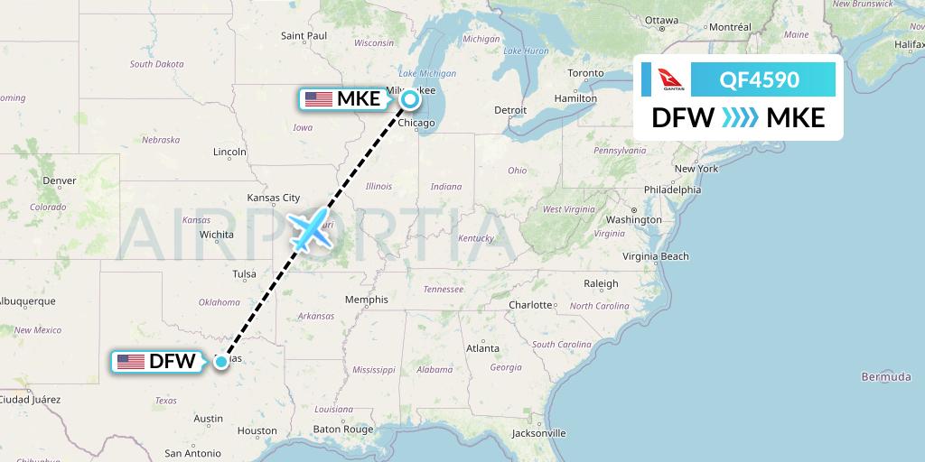 QF4590 Qantas Flight Map: Dallas to Milwaukee