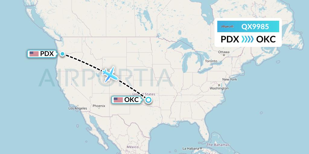 QX9985 Horizon Air Flight Map: Portland to Oklahoma City