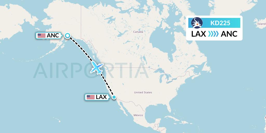 KD225 KalStar Aviation Flight Map: Los Angeles to Anchorage