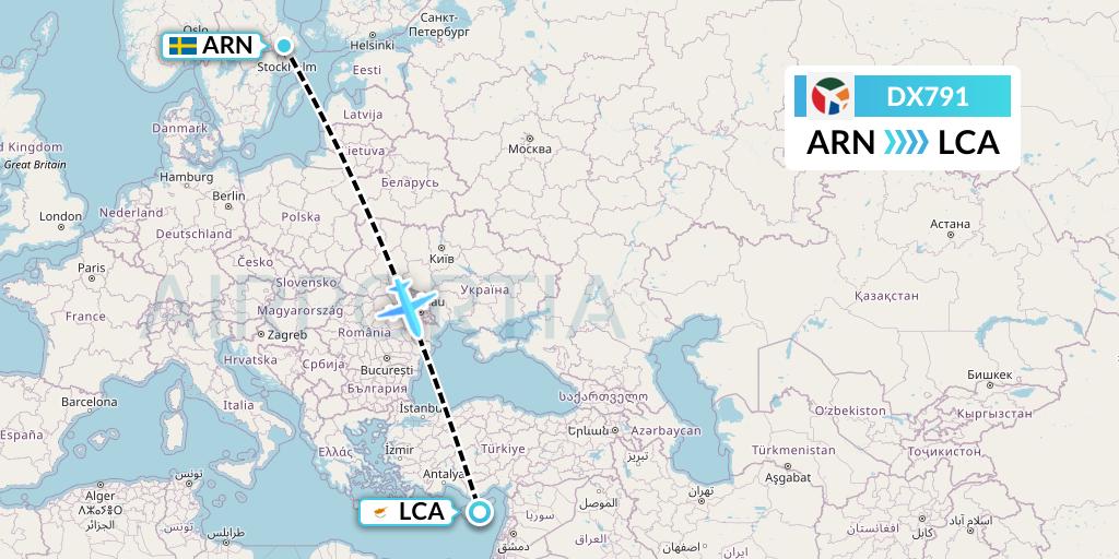 DX791 Danish Air Transport Flight Map: Stockholm to Larnaca