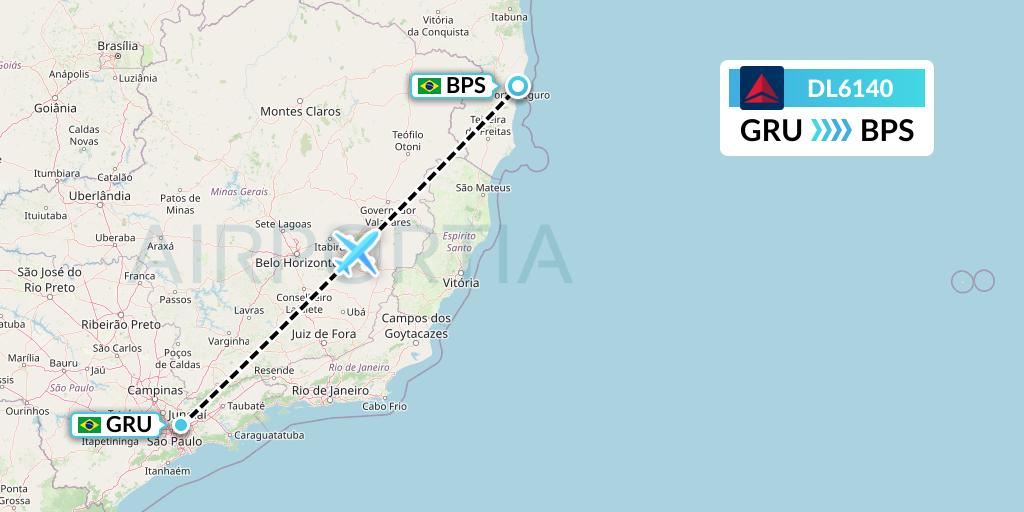 DL6140 Delta Air Lines Flight Map: Sao Paulo to Porto Seguro