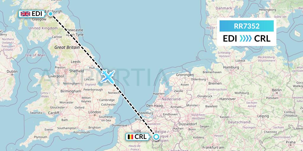 RR7352 Royal Air Force Flight Map: Edinburgh to Brussels