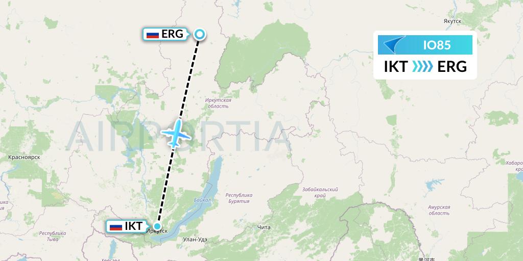 IO85 IrAero Flight Map: Irkutsk to Erbogachen