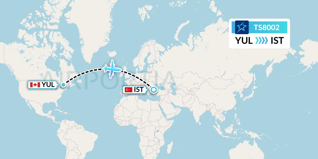 TS8002 Air Transat Flight Map: Montreal to Istanbul