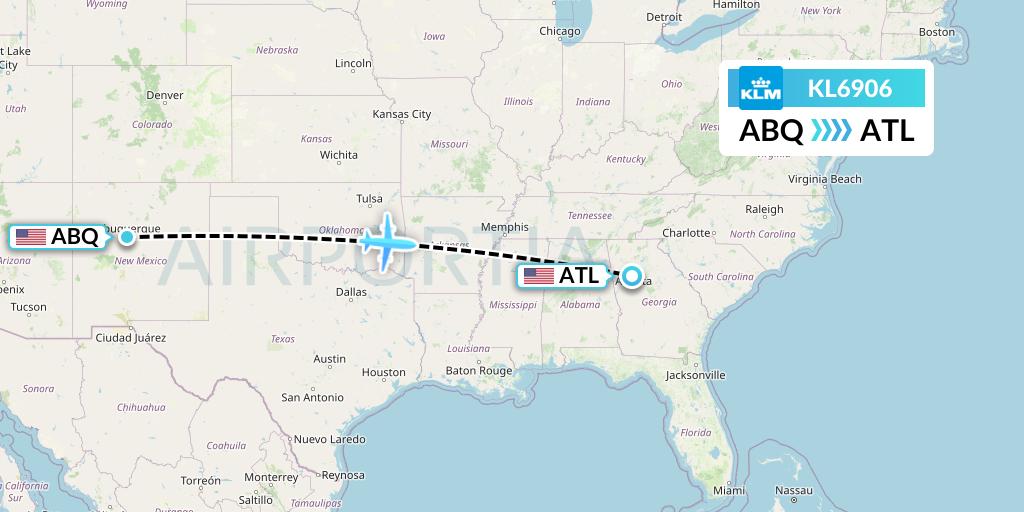 KL6906 KLM Flight Map: Albuquerque to Atlanta
