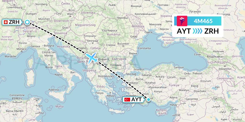 4M465 LATAM Airlines Argentina Flight Map: Antalya to Zurich