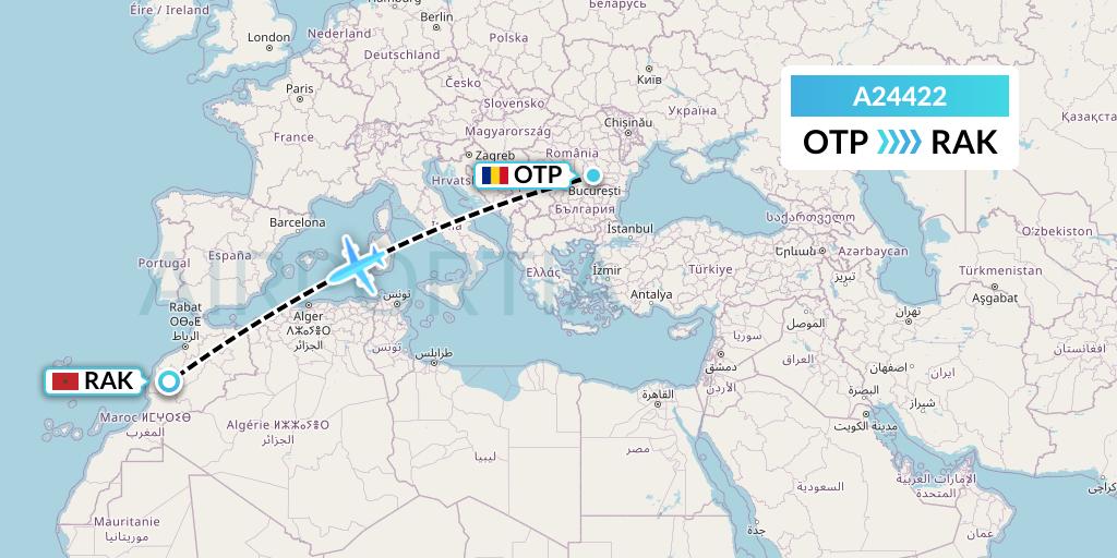 A24422 Anima Wings Aviation Flight Map: Bucharest to Marrakesh 