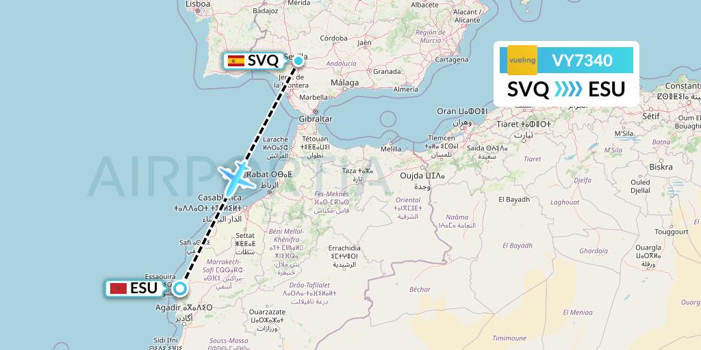 VY7340 Vueling Flight Map: Seville to Essaouira