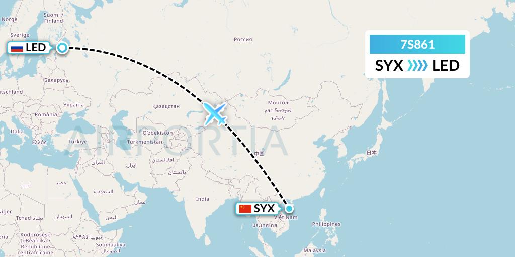 7S861 Ryan Air (USA) Flight Map: Sanya to St. Petersburg